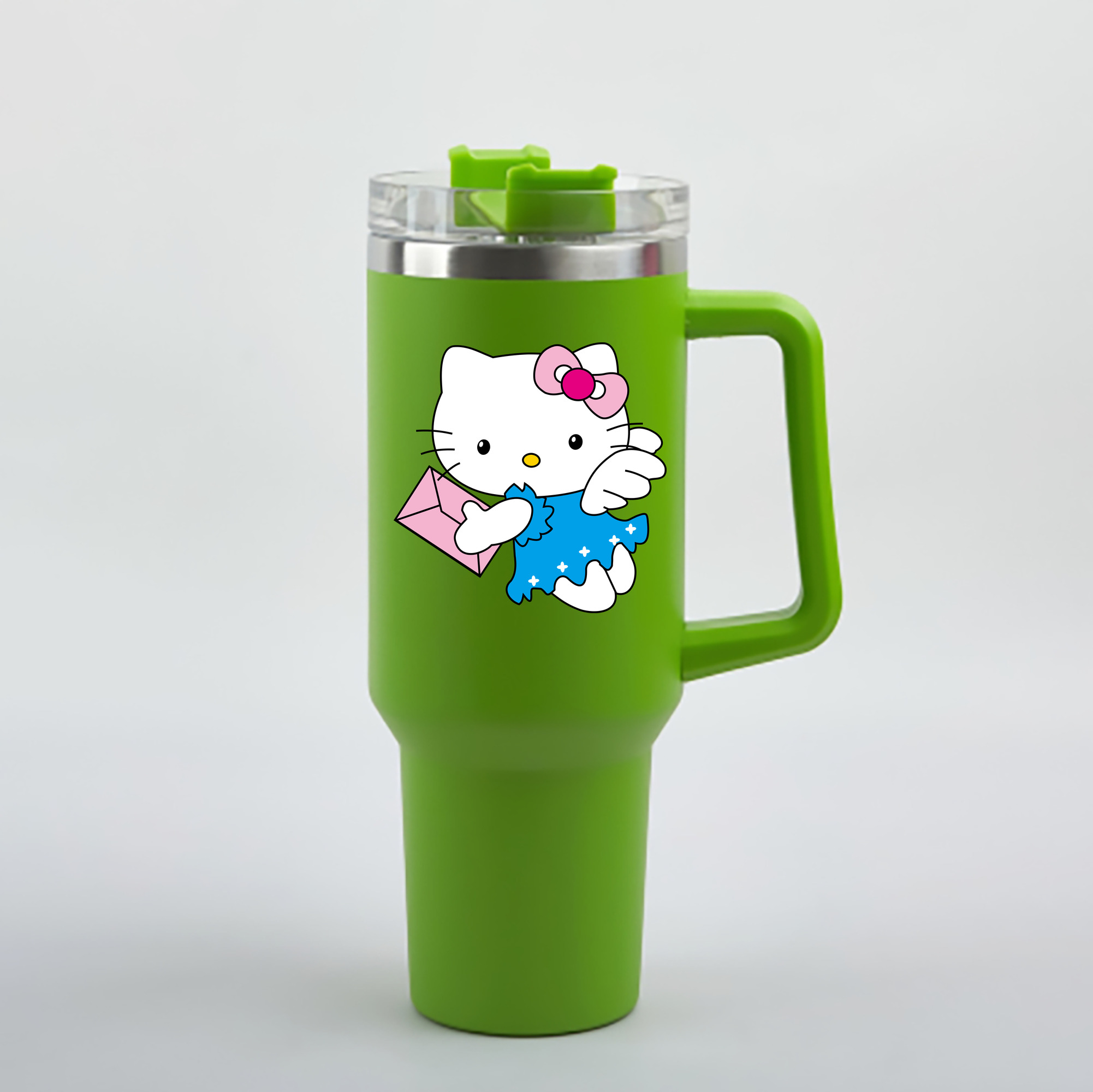 （画像用） Hello Kitty ハローキティ 1200mL車用タンブラー - クリスタルステッカー（プラスチックストロー付き）